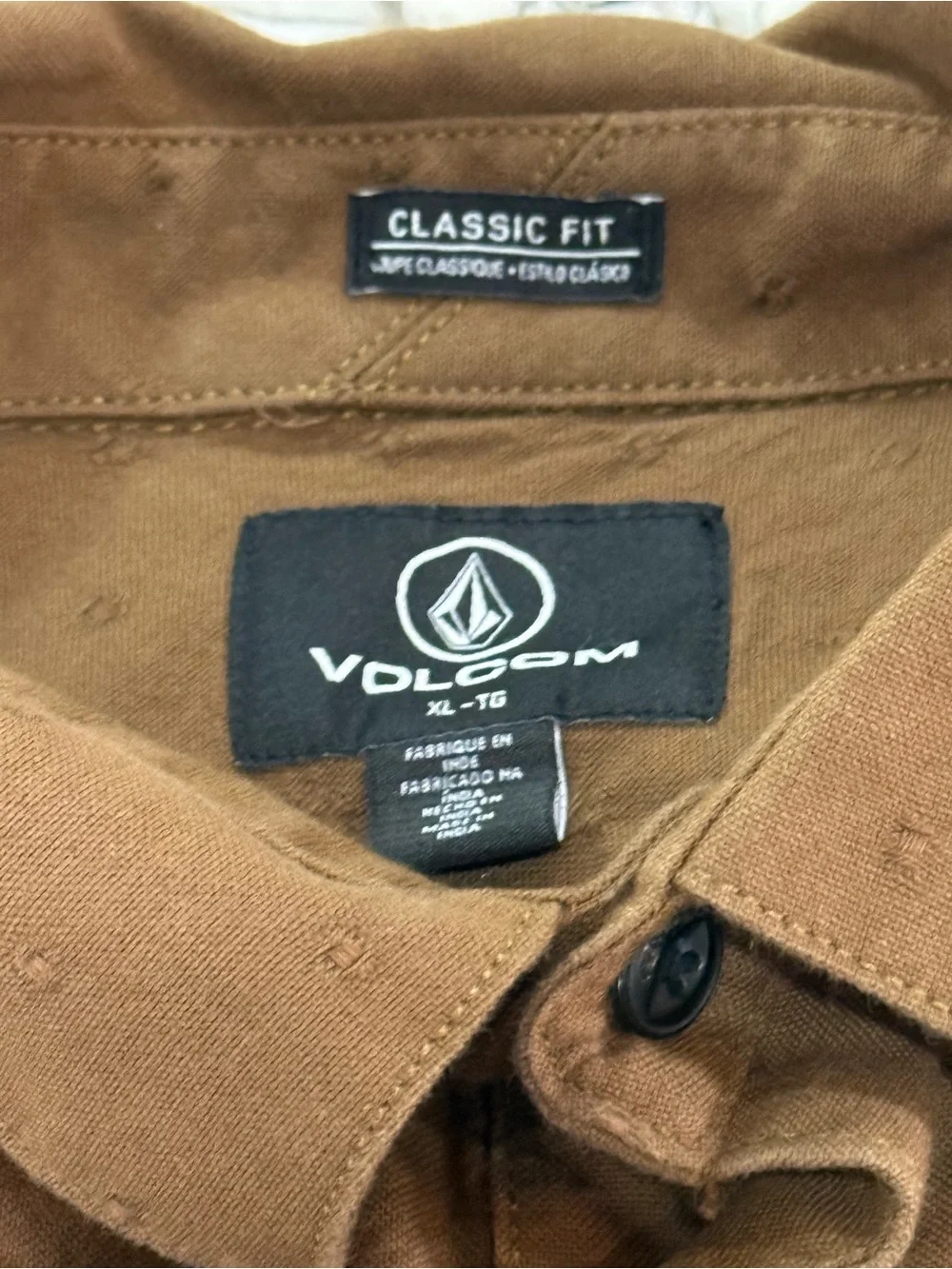 Volcom Men’s XL Brown Tan Short Sleeve Button Up Shirt Casual